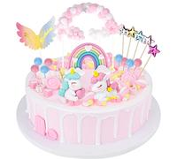 Catelves 20 decorazioni per torte a forma di unicorno, decorazione per torte, ragazze, arcobaleno, decorazione per torte, unicorno, per bambini, Happy Birthday Cake Topper con stella
