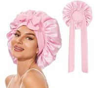 Catelves Cuffia in seta per dormire capelli lunghi, Silk Bonnet morbida e confortevole, seta bonnet, cuffia per capelli in seta, per fascia larga regolabile per fissaggio alla testa (rosa)