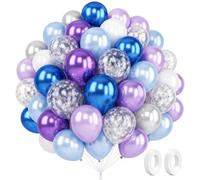 Catelves Palloncini blu e viola, 60 pezzi, set di palloncini invernali da 30,5 cm con coriandoli di neve, palloncini in lattice a elio metallizzati, per compleanni, ragazze, feste invernali, Natale