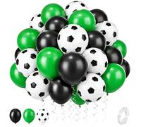 Catelves Palloncini da calcio, 30 pezzi, colore verde, nero, bianco, 30 cm, con motivo a pallone e nastro, decorazione per feste di compleanno per bambini, feste a tema sport, mondiali mondiali