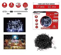 CATENA 1000 LED LUCE BIANCA FILO VERDE IP44 31V 8 GIOCHI 50 metri ALBERO NATALE [EEK: A+++]
