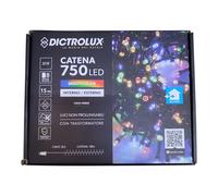 Catena 750 led multicolore per uso interno ed esterno 15mt led 8 giochi di luce