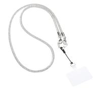 Catena a tracolla alla moda e sicura con strass scintillanti per cellulare, con portachiavi in cristallo, accessorio per telefono alla moda, Argento, Taglia unica