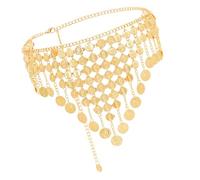 Catena alla moda con nappe a moneta in vita, lunghezza regolabile, per donne, feste e casual, 26cm x 14cm x 2cm, Metallo
