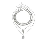 Catena Argento Uomo, Collane a Catena in Lega Multistrato con Pendente a Forma di Piuma da Uomo, 62CM