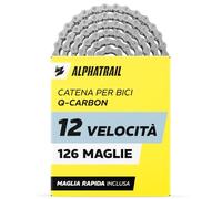 Catena Bici 12V 12 Velocità per Shimano e SRAM, 126 Maglie, per E-Bike e MTB - Alphatrail Q-Carbon Catena Temprata con Falsa Maglia, fino a 7.000 km, E-MTB, Bici da Corsa, 1x12, Eagle, Deore, SLX, XT