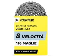 Catena Bici 5, 6, 7, 8 Velocità per Shimano e SRAM, 116 Maglie - Alphatrail Zero Rust Catena Antiruggine con Falsa Maglia, 6v 7v 8v, 1/2 x 3/32, per MTB, Trekking, City Bike, Bici da Corsa, E-Bike