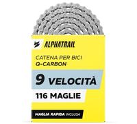 Catena Bici 9V 9 Velocità per Shimano e SRAM, 116 Maglie, per E-Bike e MTB - Alphatrail Q-Carbon Catena Temprata con Falsa Maglia, fino a 7.000 km, Trekking, Bici da Corsa, 1x9 2x9 3x9