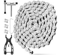 Catena Bici Lega Alluminio 6/7/8 Velocità Set con Catene Bicicletta 1/2x3/32" 116 Maglie, Smagliacatena, Pinze Catena Bici e 3 Paia Bloccacatena, Strumenti Manutenzione per Mountainbike e Road Bike