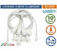 CATENA CATENARIA LUMINOSA 10 METRI BIANCA 10 LAMPADINE LED E27 DA ESTERNO IP65