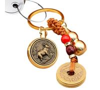 Catena chiave cinese, Catena chiave a | PENDENTI CORRELLI - Key Ring Wealth Success Longevity, Angolo Pendente, Guardiano Dio Zodiaco Pecora Tour + Cinque imperatori, Se référer au