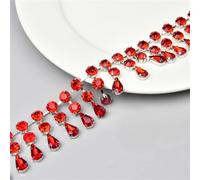 Catena chiusa con strass cristallo, Catena con nappe in strass a goccia d'acqua, 2 file, multicolore, diverse misure(Red,1 yard)