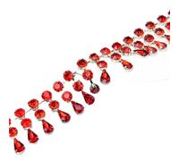 Catena chiusa con strass cristallo, Catena con nappe in strass a goccia d'acqua, 2 file, multicolore, diverse misure(Red,45cm)