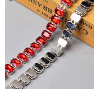 Catena chiusa con strass cristallo, Catena for tazze in strass di vetro, rettangolare, multicolore, larghezza 1,4 cm, diverse misure(Red,50cm long)