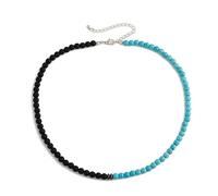 Catena Collana Uomo, Collane a Catena in Lega con Ematite e Occhio di Tigre da Uomo Nero Blu, 55CM
