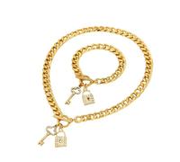 Catena con ciondolo a forma di lucchetto, collana con ciondolo a forma di lucchetto con diamante, set da 2 pezzi, collana con clavicola, delicata collana con clavicola, gioiello regalo per voi