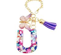 Catena con lettera a forma di tazza, ciondolo a forma di tazza con farfalla e , portachiavi con iniziale, ciondolo per zaino, bottiglia d'acqua, gioiello per scuola, lavoro, palestra, Refer to