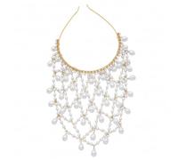 Catena con testa di perle Art Déco con strass, accessorio per capelli stile flapper anni '20 ruggenti per feste di matrimonio vintage da donna, dorato