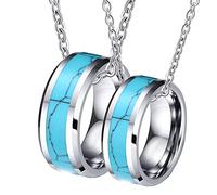 Catena coppia innamorata per 2, catena collana argento tungsteno anello argento 8 mm intarsio turchese regalo di nozze per coppia