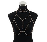 Catena corporeo delle donne scintillanti a pendente a pendente collana petto della catena del torace-un set (catena corporeo+collana)