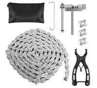 Catena da bicicletta 6/7/8 scomparti 1/2 x 3/32 pollici 116 maglie, set di attrezzi per catena da bicicletta in acciaio inox con smagliacatena, pinze per catena da bicicletta e 3 paia di bloccacatena