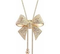 Catena da Donna Elegante con Ciondolo a Catena con Fiocco in Strass Vintage, Catena Lunga per Maglione con Nappa per Donna, Dorata Attractive Design