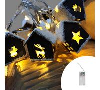 Catena decorata con 10 Casette luminose a Led Bianco Caldo fisso e intermittente 3 metri con cavo trasparente a batteria Wisdom