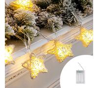 Catena decorata con 10 Stelle luminose da 10 Led Bianco Caldo a luce fissa e intermittente 2 metri con cavo trasparente a batteria Wisdom