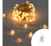 Catena decorata con 60 Perle a Led Bianco Caldo 9 metri cavo trasparente a batteria Wisdom