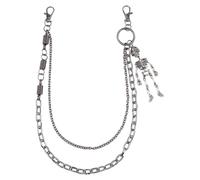 Catena dei pantaloni del pendente del cranio con la vita del metallo di disegno di 2 strati per il punk streetwear vestito hiphop ballerino decors vita pantaloni punk, Misura unica, come descritto