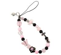 Catena del telefono cellulare Hanging Rope Black and Pink Ccd Camera Hand Rope Fai da te Perline, Cellulare Polaroid Anti-Loss Keychain, Nero e rosa., Universale