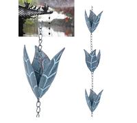 Catena della Pioggia del Metallo 2.6m, Catena Di Drenaggio Della Catena a Forma di Foglia Blu, deviatore per acqua piovana per esterni, Decorazione Giardino e all'aperto per grondaie, Eaves Drainage