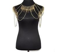 Catena della spalla Catena for spalla con doppia perlina, gioiello for il corpo, for donna, estate, bikini, spiaggia, vita, retrò(Gold)