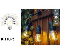 Catena di 10 Lampadine E27 10 MT Impermeabile IP54 LED Luci Esterno CORDONIERA