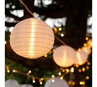 Catena di 10 lanterne in tessuto impermeabile bianco con 20 LED connettibile per uso interno ed esterno di Lights4fun