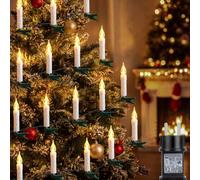 Catena di candele natalizie lunga 15 m con spina timer, per albero di | Catena di 30 candele a LED con cavo a morsetto, candele senza fiamma, per interni, decorazione per albero di Natale (bianco