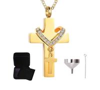 Catena di Cenerentola - Ciondolo a forma di cenere portatile - Elegante medaglione a forma di urna a forma di croce per ricordi, sfilate a casa, viaggi, all'aperto, se beskrivning, Metallo, Unisex