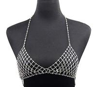 Catena di cristallo reggiseno in cristallo per la vita con strass catena superiore del brasier gioielli per il corpo dorato per donne e donne, talla única, come descritto
