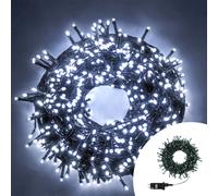 Catena di luci 14 metri da 480 Led Full Flash Bianco Freddo con cavo verde e autospegnimento Wisdom