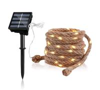 Catena di luci a energia solare, 7 m, per esterni, da giardino con 100 LED, IP65, in corda di cotone, per esterni, luce solare per giardino, balcone, terrazza, Natale, festa, bianco caldo