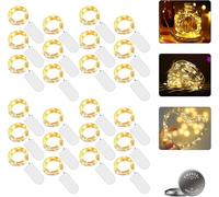 Catena di luci a LED a batteria, 24 pezzi, 2 m, 20 LED, alimentata a batteria, in rame, luce bianca calda, per camere, interni, Natale, esterni, feste, matrimoni, fai da te (bianco caldo, 24 pezzi)