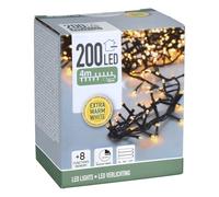 Catena di luci LED EXTRA bianco caldo con 8 funzioni luminose - 200 LED su 4m - Illuminazione natalizia con chip di memoria - Luce decorativa da giardino per l'Avvento e l'Inverno per interni ed