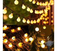 Catena di luci solari per esterni, 12 m, 100 Globe LED, a energia solare, per esterni, 8 modalità, IP65, impermeabile, luce bianca calda, per esterni, giardino, balcone, alberi, terrazze, Natale