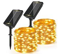 Catena di luci solari per esterni, 12 m, 120 LED, resistente alle intemperie, 8 modalità, filo di rame, per esterni, con pannello solare da 1200 mAh, per giardino, balcone, matrimoni, feste, bianco
