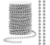 Catena di perline di Natale in argento, catena decorativa per albero di Natale, catena di perline di Natale, 6 mm 24 m, per decorazioni fai da te, festival, scale, camino, matrimoni, feste, regali