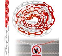 Catena di sicurezza da 15 m, 6 mm, catena di avvertimento in plastica rossa e bianca, catena di sicurezza per cantieri, catena di sicurezza in plastica per bloccare la sicurezza di sicurezza