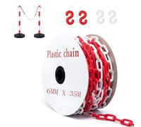 Catena di sicurezza in plastica, 35 m, 35 m, in plastica, 6 mm, con 6 ganci a S, catena di sicurezza in plastica, per cantieri, parcheggio e manutenzione degli ordini