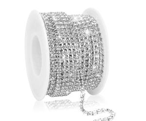 Catena di strass SS16 da 9,1 m, 4 mm, argento per cucito, nastro di cristallo con chiusura a catena per tazze, artigianato fai da te, gioielli, abbigliamento, cros, tazze, decorazione per bouquet di