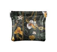 Catena dorata Fiori gialli Piante Verdi Donna Piccola Borsa in Pelle Portamonete Portatile Mini Portamonete Borse per Ragazze, Catena D'oro Fiori Gialli Piante Verdi, 1 Size, Accessorio da viaggio