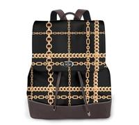 Catena d'oro a quadri nera,Zaino da donna, impermeabile, leggero, in pelle PU, alla moda, da viaggio